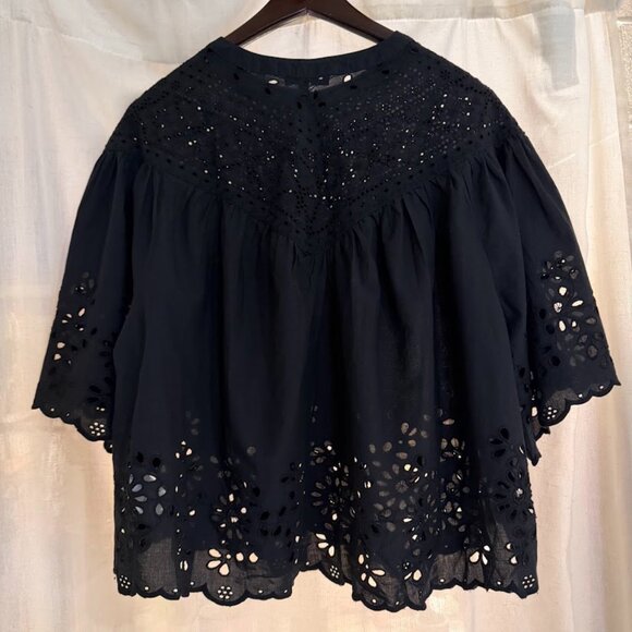 Madewell Black Eyelet Button-Front Blouse – Size XL - Picture 2 of 5
